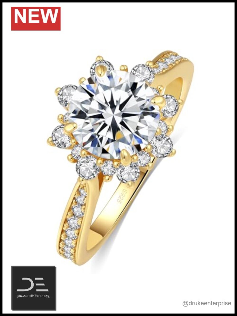 Flower Moissanite Engagement Ring 2CT 925 Sterling Silver 18K White Gold Plated